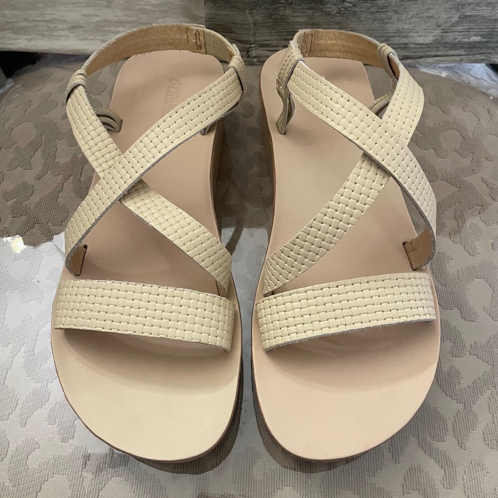 Olukai Onohi Strappy Woven Leather Platform Wedge Sandals Bone 20529-BVBV Mens 9